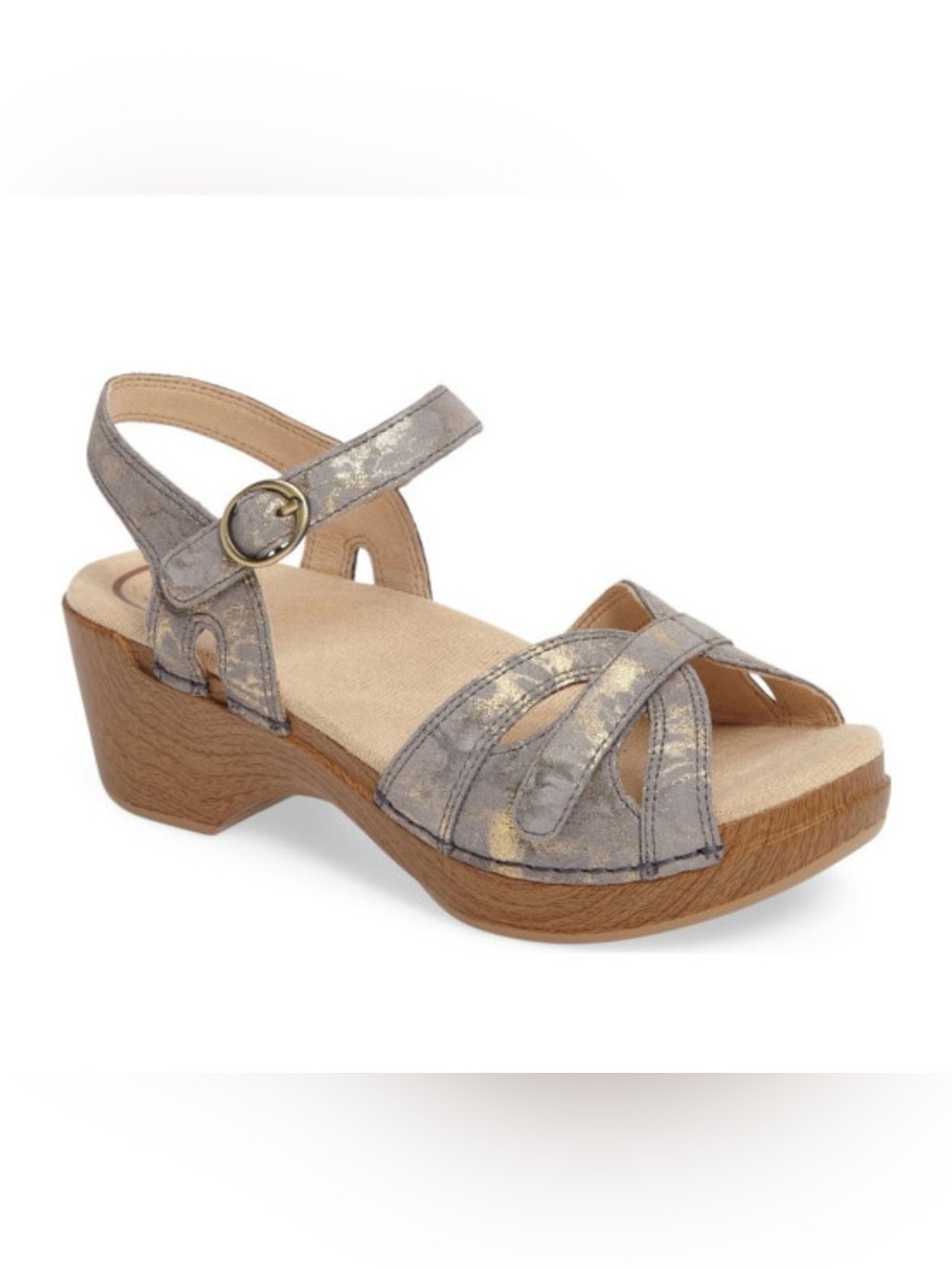 Dansko Seasons sandal in Gray with Gold Accents